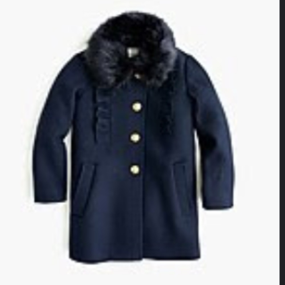Jcrew Crewcuts Girls Riffle-Trimmed Wool Coat, Navy, Size 6-7